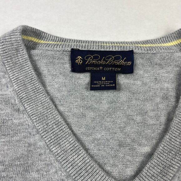 Brooks Brothers Mens Cotton V-Neck Sweater Gray Classic Comfort Work Casual M - Picture 4 of 11